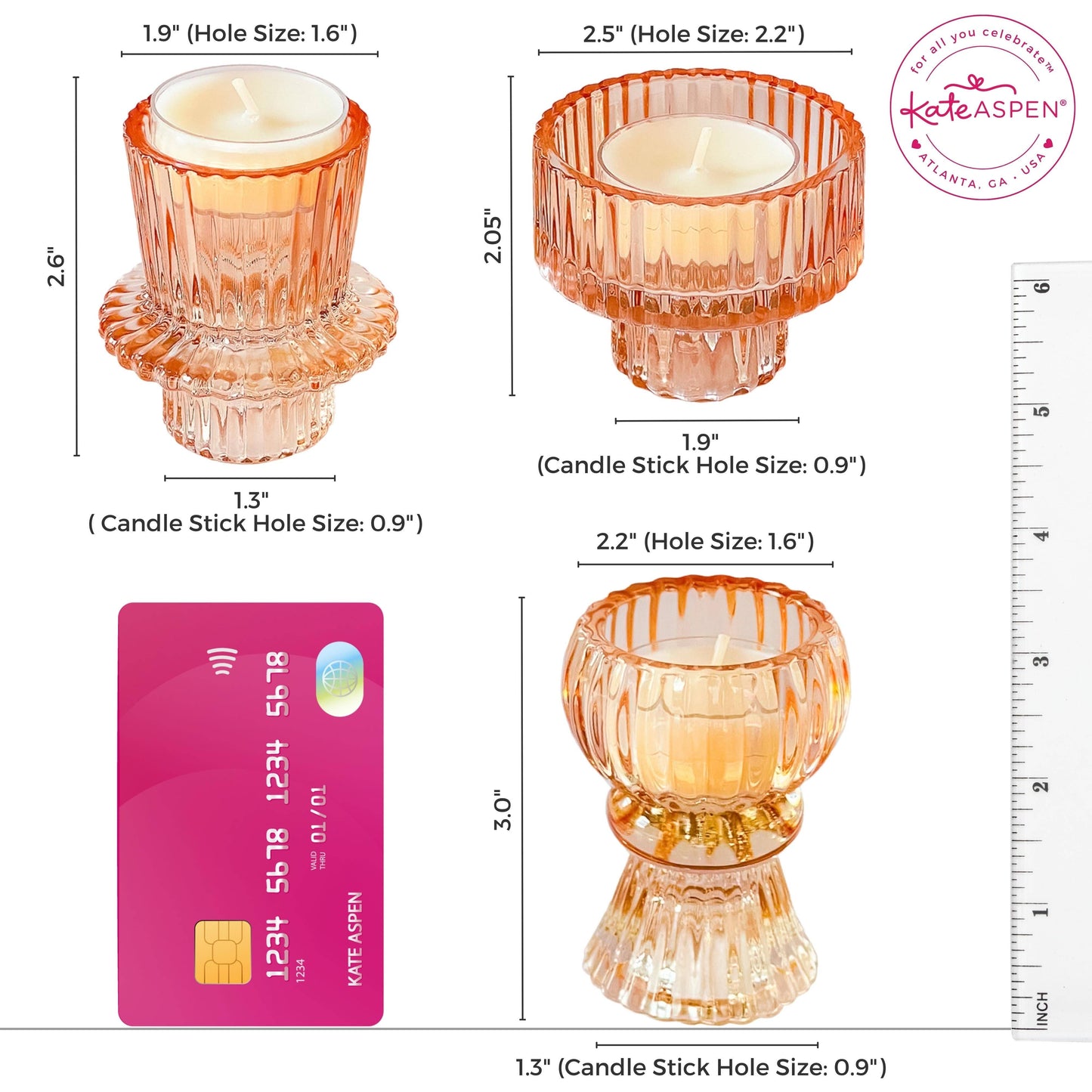 Vintage Glass Rose Gold Candlestick Set