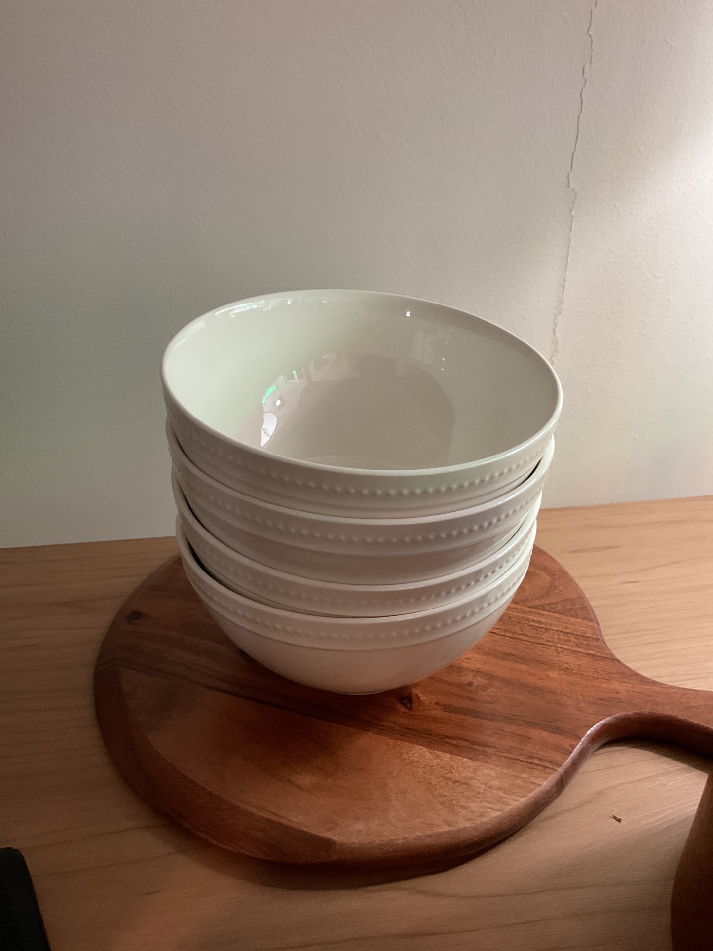 White ceramic cereal bowls