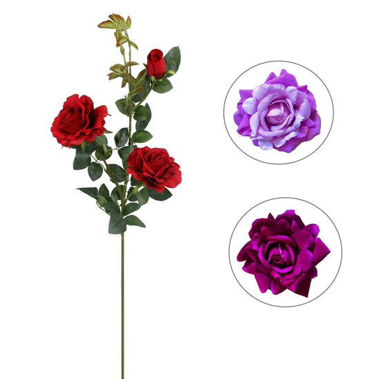 32"-Large Bloom Elegant Rose Stem-2 Flowers 1 Bud