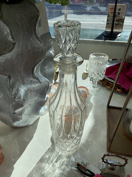 Vintage cut tall glass decanter