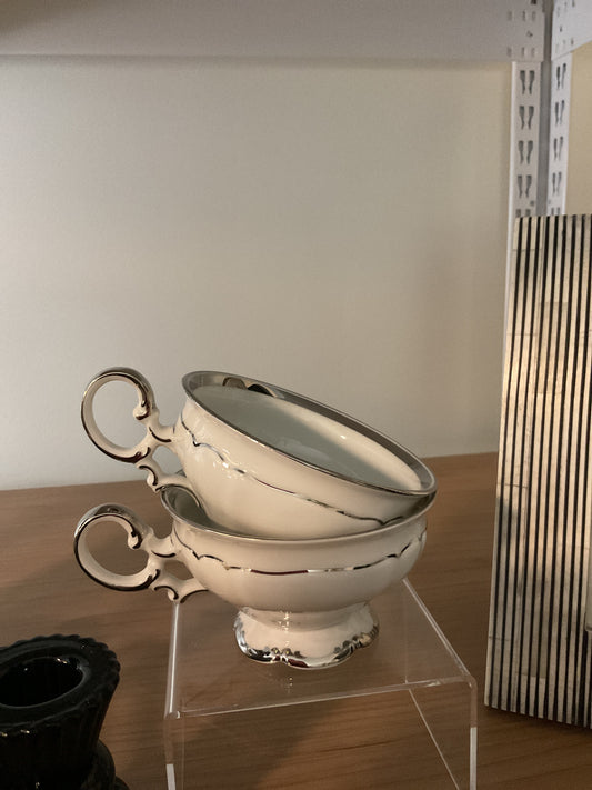 Vintage white/silver porcelain teacups