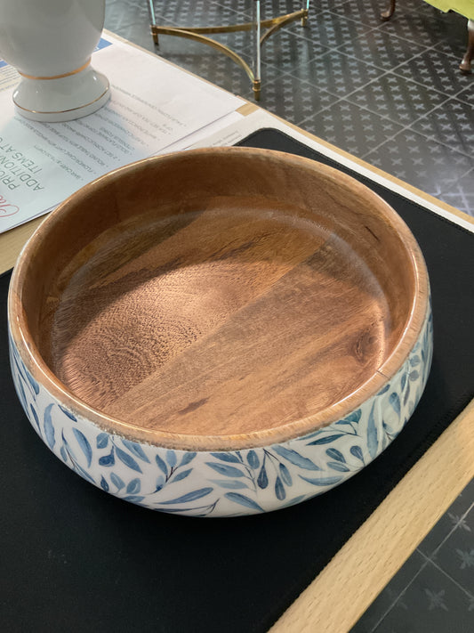Wooden blue acrylic detail decorative bowl