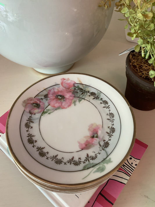 Vintage Pink/light blue gold trim teacup saucers