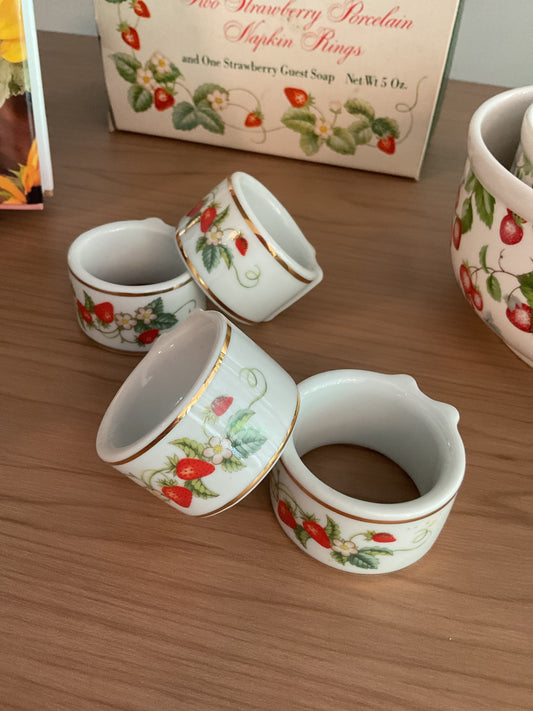 Vintage Avon strawberry porcelain napkin rings (set of 2)