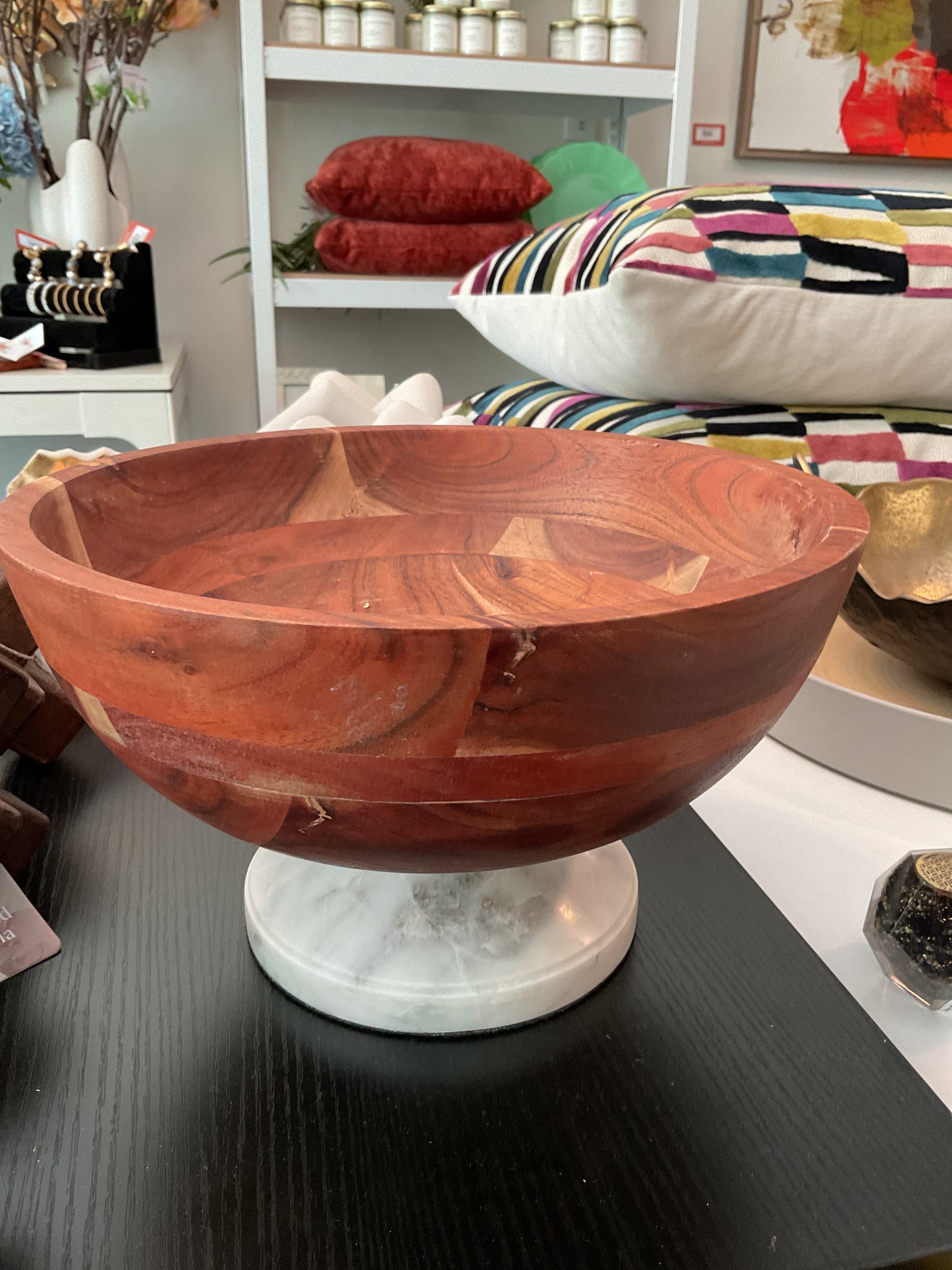 Wooden bowl w/ marble base