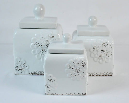White  Rustic Floral Canister Set